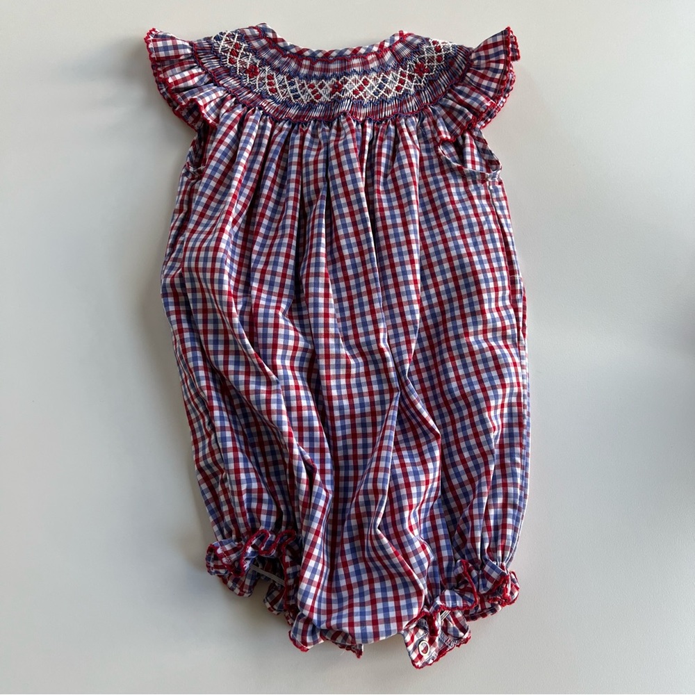 Ruth & Ralph Patriotic Smocked Bubble 12M EUC